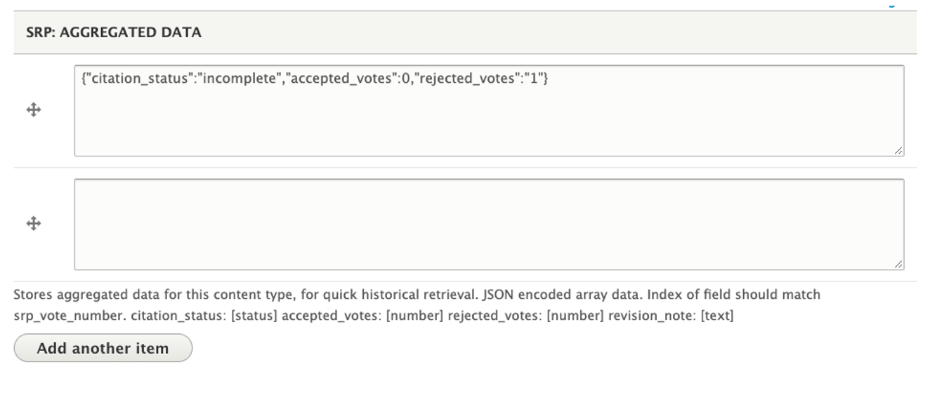Screenshot of JSON data in long text field