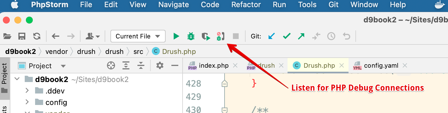 Click listen for PHP Debug Connections button in PhpStorm