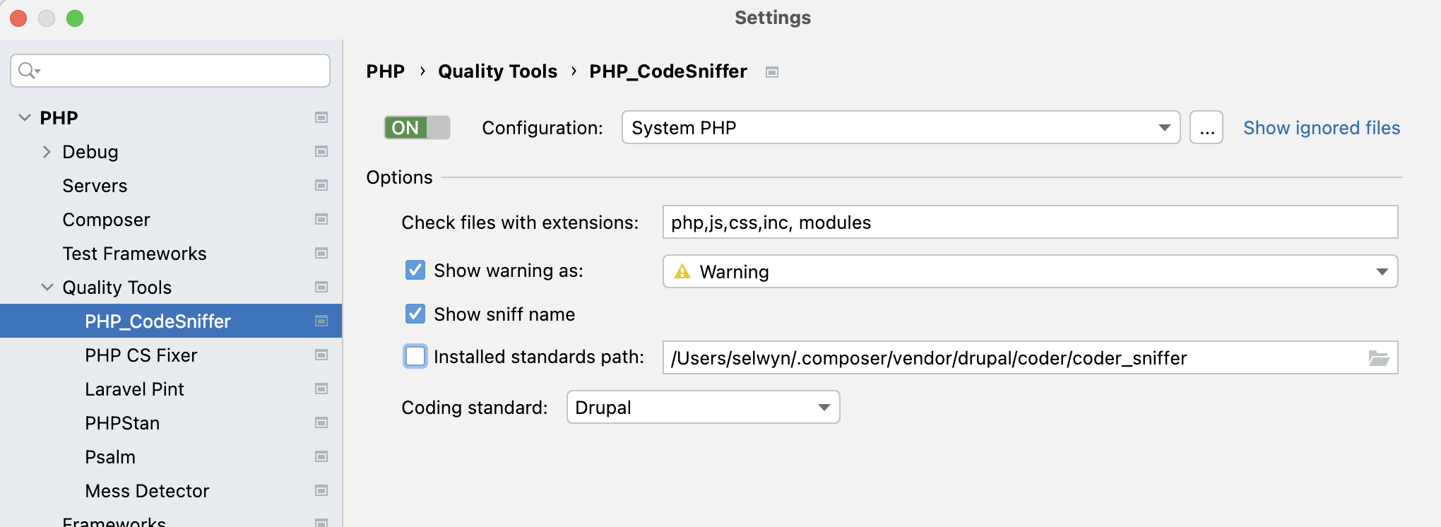 Image of PHP Codesniffer settings